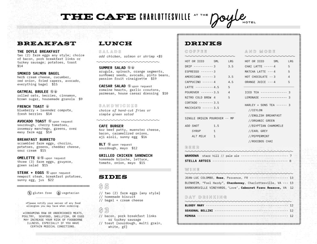 The Cafe Menu