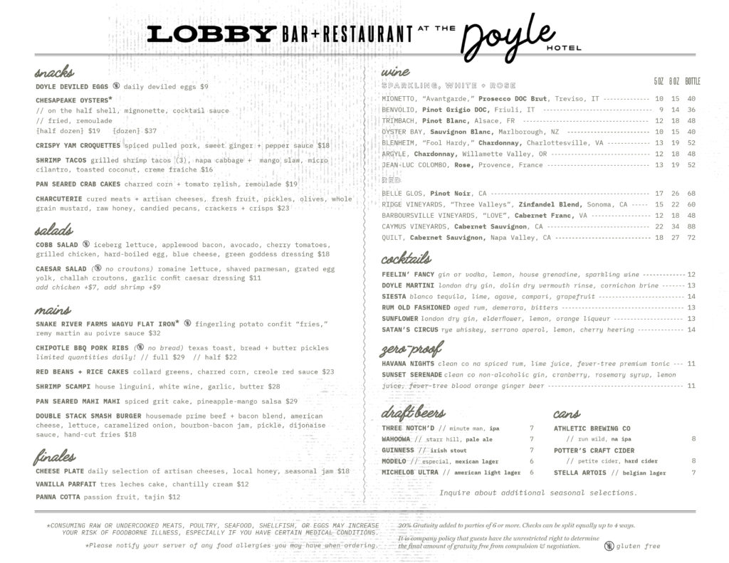 Lobby Bar + Restaurant Menu - 8/13/24