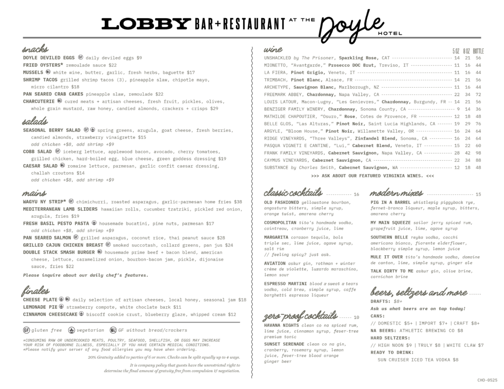 Lobby Spring 25 menu