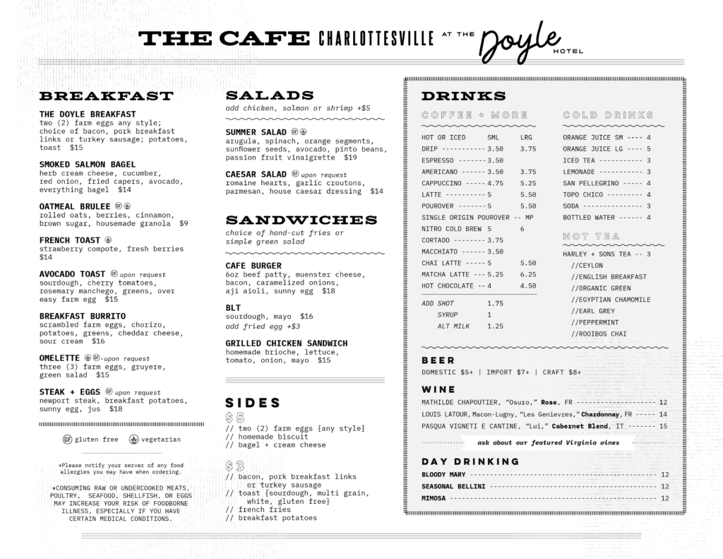 Cafe Spring 25 Menu
