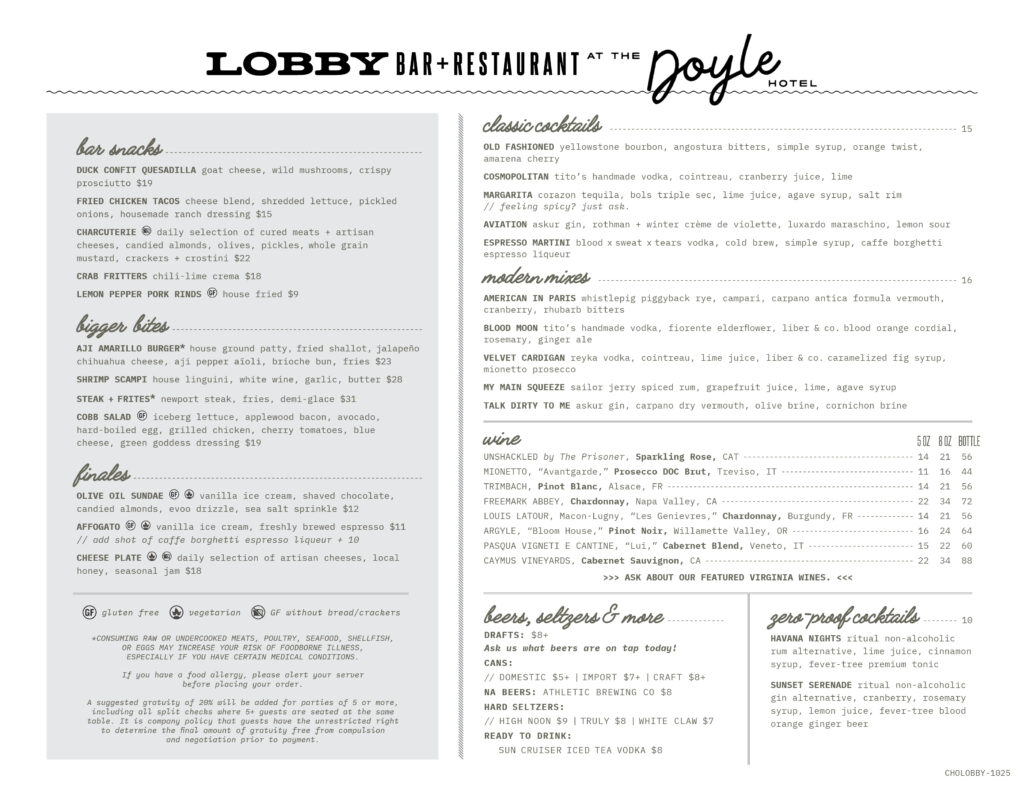 Lobby Menu - Fall 2025