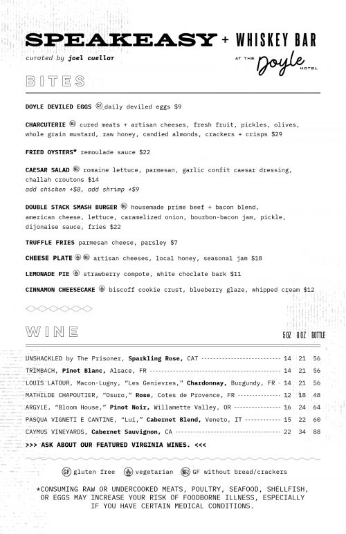 Speakeasy Spring 25 Menu